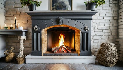 a fireplace with a fire in it generative ai