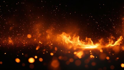 Fototapeta na wymiar realistic fire effect for decoration and covering on black background concept of particles sparkles flame and light