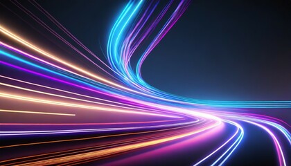 abstract speed light trails effect path fast moving neon futuristic technology background future virtual reality motion effect curve of neon bright highway speed light with generative ai - obrazy, fototapety, plakaty
