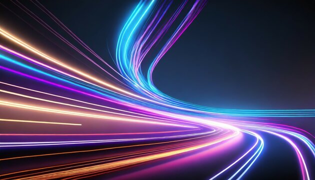 Fototapeta abstract speed light trails effect path fast moving neon futuristic technology background future virtual reality motion effect curve of neon bright highway speed light with generative ai