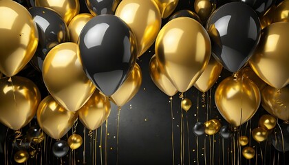 gold and black balloons on black background