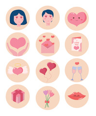 selection of love stickers in vector. Valentine's Day details