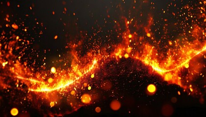Fototapeta na wymiar fire embers particles over black background fire sparks background black smoke flame wave illustration abstract background