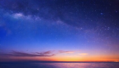 Fototapeta na wymiar night starry sky at sunrise blue galaxy horizontal banner