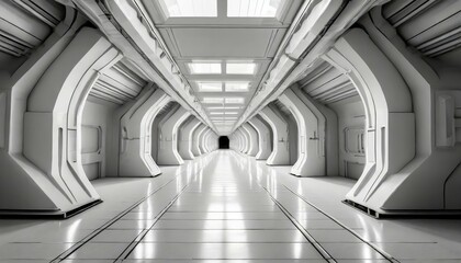white corridor tunnel in spaceship or future building generated ai