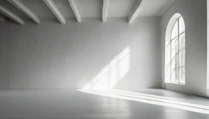 white studio room with sunlight and shadows background empty white room place for design white background