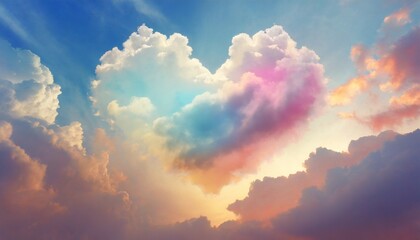 heart made of clouds in the sky with pastel colors love concept beautiful colorful valentine day heart in the clouds as abstract background