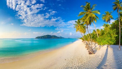 beautiful tropical beach banner white sand and coco palms travel tourism wide panorama background concept amazing beach landscape