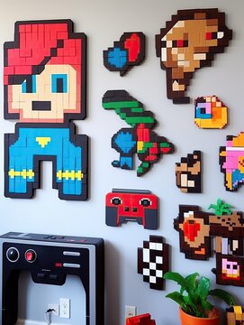 Retro Arcade Wall Art: Iconic Video Game Characters in Pixelated Glory