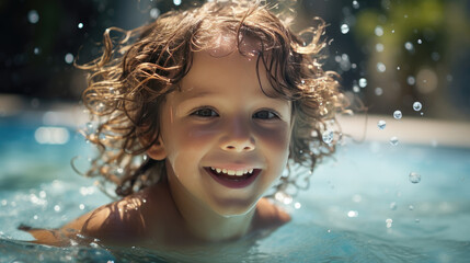 Fototapeta na wymiar A child is swimming in the pool.