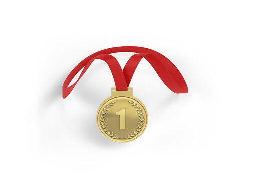 Round Competition Medal with Ribbon Mockup