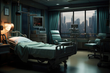 Healthcare Interior: Bed, Chair, and Medical Gear