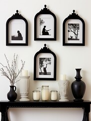 Naklejka premium Victorian Silhouette Wall Art: Elegant Black and White Family and Pet Profiles