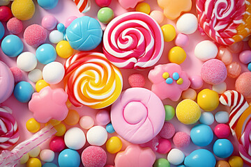 Fototapeta na wymiar Candy Background - Sweet Confections Delight - Created with Generative AI Tools