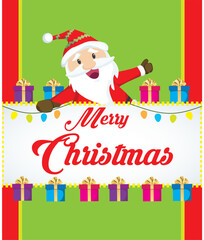 Christmas card set. Merry Christmas greeting cute Santa Claus lettering vector.