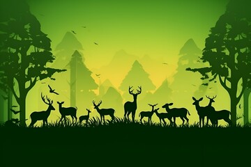 Nature and animals of silhouette. green background. earth day, save wildlife