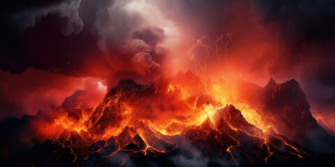 Fototapeta na wymiar Fiery Fury - Volcano Unleashes Lava Symphony - Eruption Concept & Nature's Raw Power