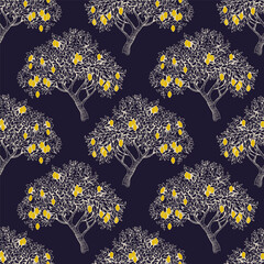 Seamless pattern with lemon trees