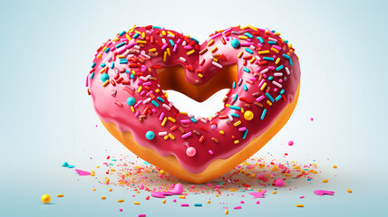 illustration of a sweet heart-shaped donut with pink icing