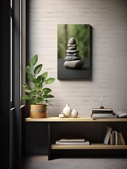Zen Wall Art: Tranquil Meditative Vibes - Gray and Forest Green Stones and Bamboo Shoots