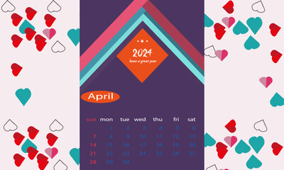 Obraz premium new Monthly calendar template for 2024 year. Wall calendar in a minimalist style. Week Starts on Sunday. Planner for 2024 year.good luck for new years