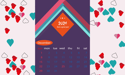 new Monthly calendar template for 2024 year. Wall calendar in a minimalist style. Week Starts on Sunday. Planner for 2024 year.good luck for new years