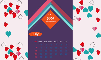 Obraz premium new Monthly calendar template for 2024 year. Wall calendar in a minimalist style. Week Starts on Sunday. Planner for 2024 year.good luck for new years