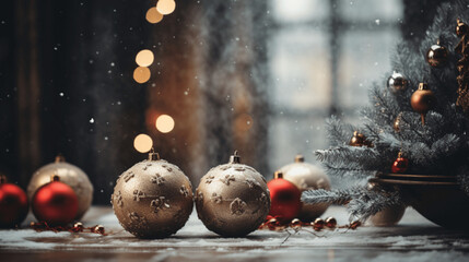 christmas balls on the table