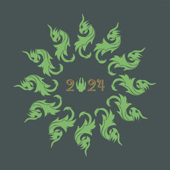 New Year card with 2024 year of the dragon! Chinese horoscope symbol. Dragon logo