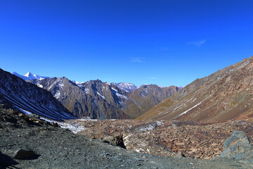 Ninth stage of Ak-Suu Traverse trek from Karakol Gorge to Jeti Oguz in Karakol national park,...