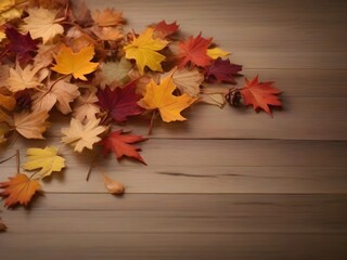 Naklejka na ściany i meble Wooden background with autumn leaves.