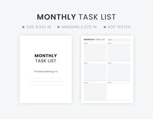 Monthly Task List Template, Monthly Tasks Tracker Template Printable