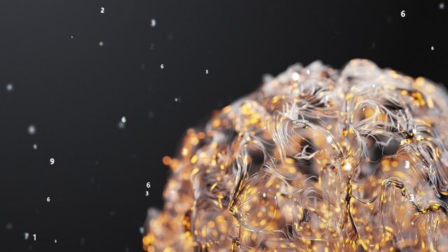 Digital animation numbers in brain shape. Digital brain animation. Visualization of a scan of the cerebral cortex. 3D Render animation of AI Artificial intelligence