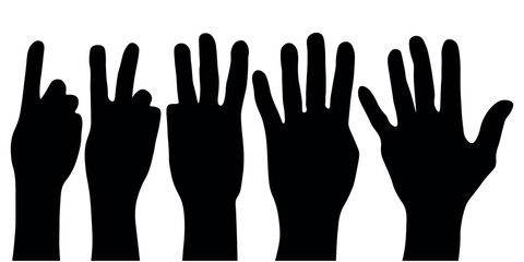 Silhouettes of hands showing quantities and numbers.