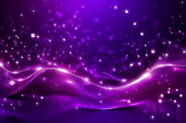Fototapeta premium Digital purple particles wave and light abstract background with shining dots stars