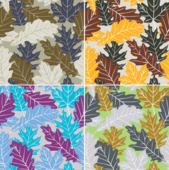 Seamless print design pattern consisting of leaves in 4 different colors