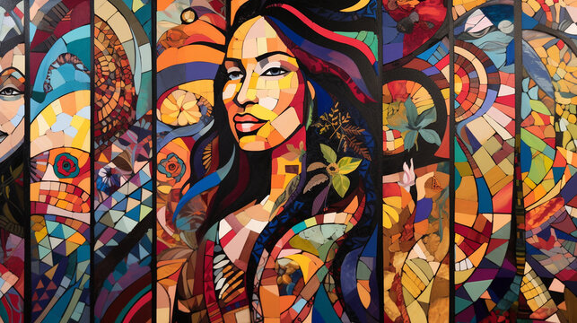 Inspirational Quotes Mosaic: An artistic collage of vibrant visuals and empowering quotes celebrating the resilience and achievements of women.