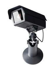 large black outdoor CCTV camera isolated on a transparent background. Security concept. Source or mockup. 3d render