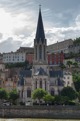 Fototapeta premium Church of Saint George alongside of the Saone river in Lyon