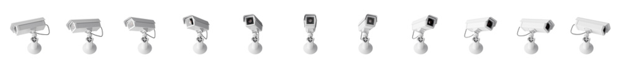 Animated sprite sheet of a CCTV camera rotation sequence. Source or mockup. 3d render