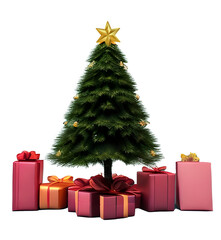 Christmas tree with gift boxes, Festive Delight: Captivating Christmas Tree with Gift Boxes, PNG transparent background