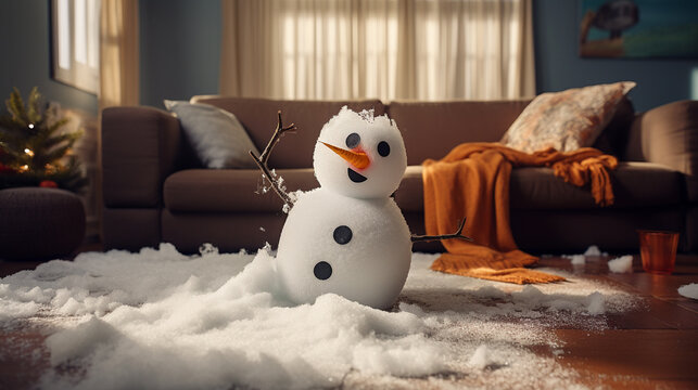 Snowman melting down in living room