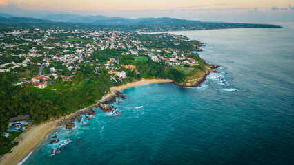 Fototapeta na wymiar aerial of Puerto Escondido Oaxaca state Mexico coastline surf travel backpacker holiday destination 