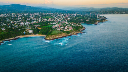 Puerto escondido oaxaca state in Mexico aerial drone surf spot pacific coast  - obrazy, fototapety, plakaty