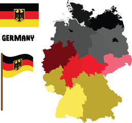 Germany map detailed  with regions  and flag vector