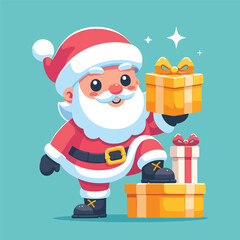 flat Santa with with gifts and tree vector illustrations on white background