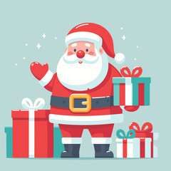 flat Santa with with gifts and tree vector illustrations on white background