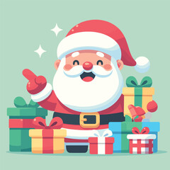 flat Santa with with gifts and tree vector illustrations on white background