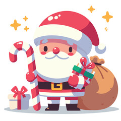 flat Santa with with gifts and tree vector illustrations on white background