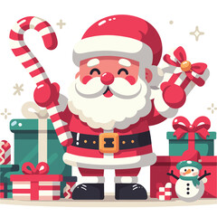 flat Santa with with gifts and tree vector illustrations on white background